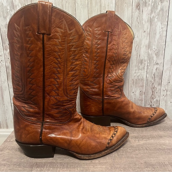 Tony Lama Vintage Brown Western Cowboy Stitch Toe Boots 10 EE